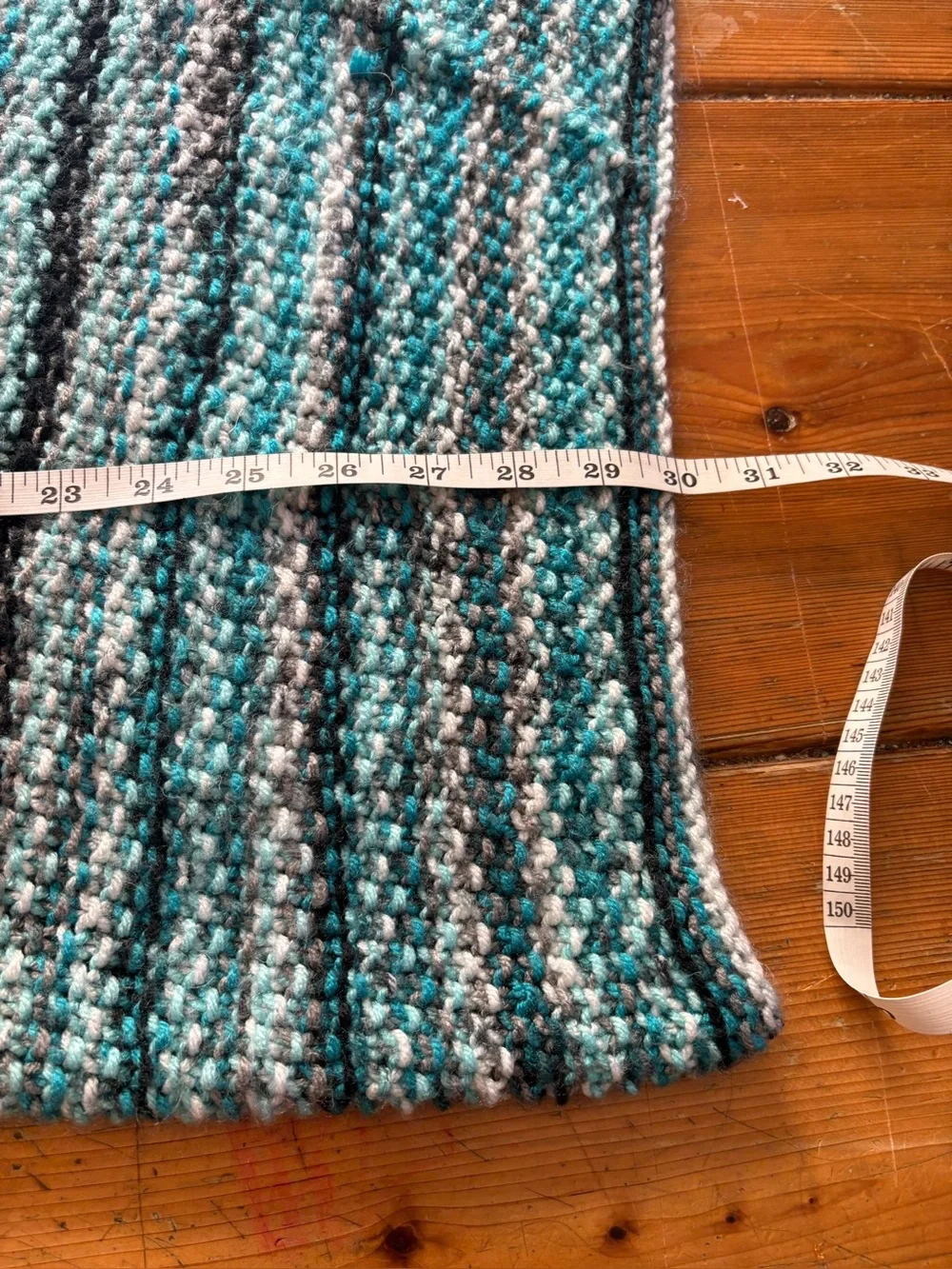 Handmade Striped Crochet Lap Blanket or Shawl in Teal and Charcoal Multicolor